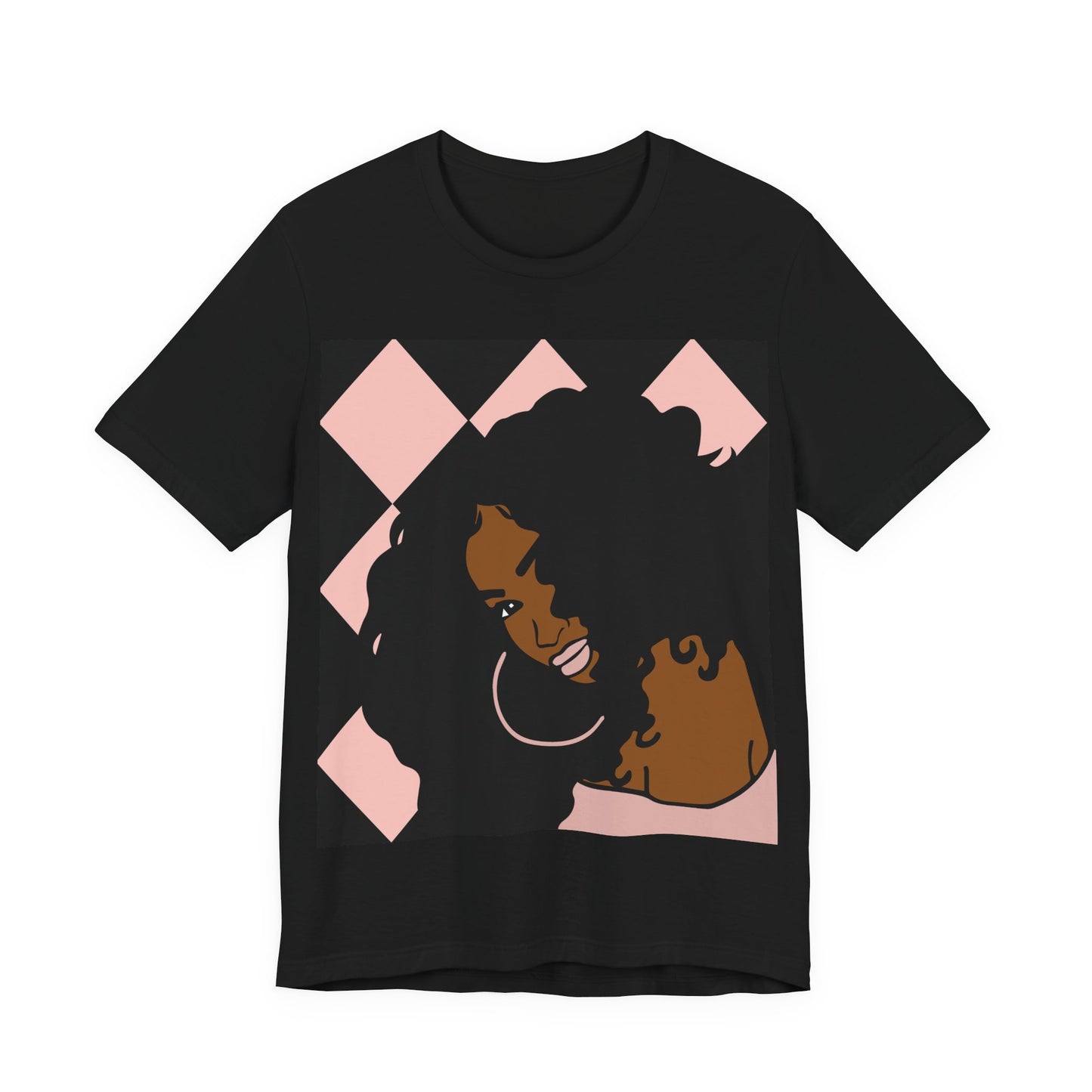 Afro lady Pink and Black Checkered Unisex Jersey Short Sleeve Tee