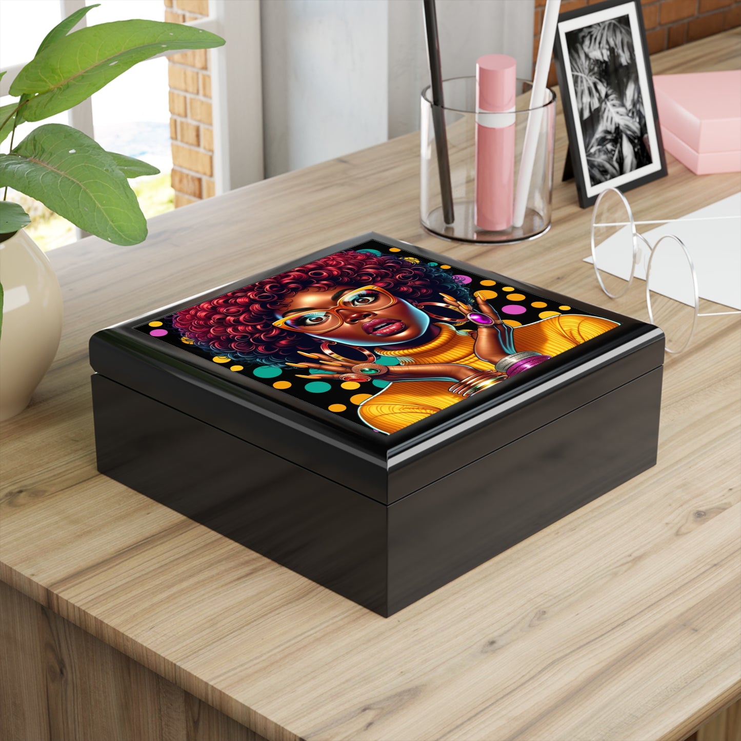 Whimsical Afro Lady Jewelry Box