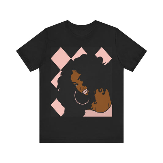 Afro lady Pink and Black Checkered Unisex Jersey Short Sleeve Tee