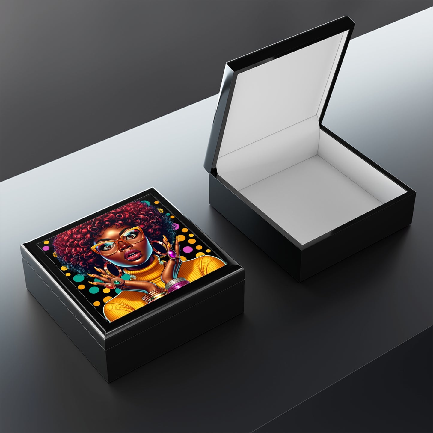 Whimsical Afro Lady Jewelry Box